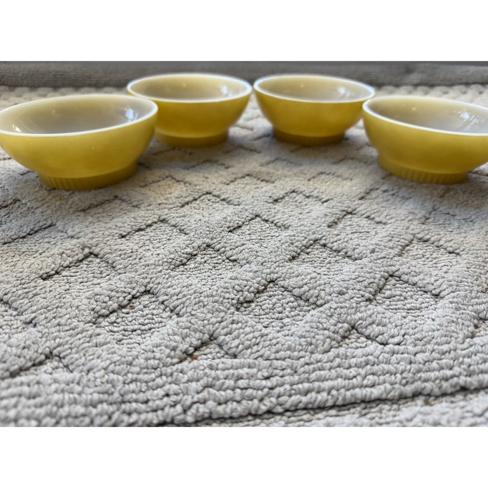 Set of 4 Vintage Fire King Mustard Yellow Ribbed Bottom Bowls